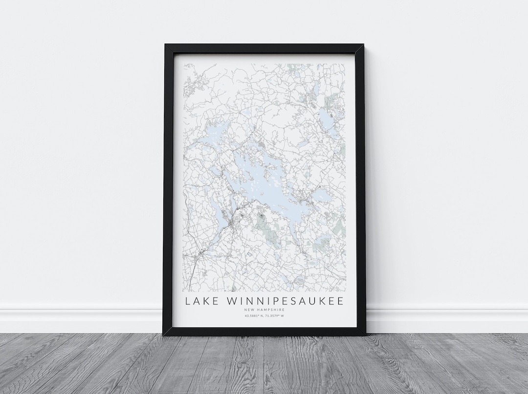 Lake Winnipesaukee Map Print, Lake Winnipesaukee Print, Lake