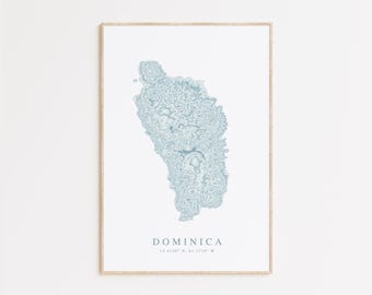 Dominica Map Print, Map of Dominica, Caribbean Beach Home Gift, Dominica Art, Beach House Decor, Roseau Map Print