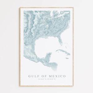 Impression de carte du golfe du Mexique, carte du golfe du Mexique, cadeau maison plage des Caraïbes, art mural Floride, décoration maison de plage, cadeau Floride, impression Mexique