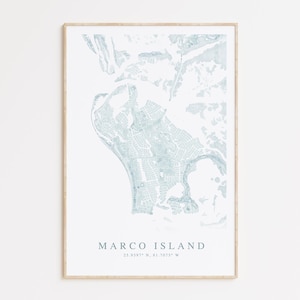 Impression de carte de Marco Island, affiche de Marco Island, impression de carte de Floride, cadeau de Floride, cadeau de Marco Island de Floride, décoration d'intérieur de Floride, carte côtière