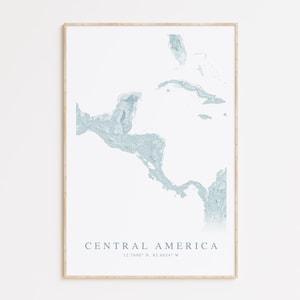 Impression de carte de l'Amérique centrale, carte du golfe du Mexique, cadeau maison plage des Caraïbes, art mural Belize, déco maison de plage, cadeau Costa Rica