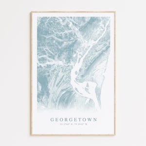 Impression de carte de Georgetown SC, affiche de Georgetown en Caroline du Sud, cadeau Pawleys Island, carte de Caroline du Sud, art mural de Georgetown, carte topographique