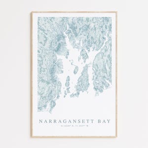 Impression de carte de la baie de Narragansett, impression de carte de Rhode Island, cadeau Narragansett, art du Rhode Island, cadeau du Rhode Island, art mural côtier