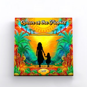 Colorful Beach Wall Art | Tropical Wall Art | Canvas Wall Art | Canvas Album Cover Print | 3 Sizes Square Mother & Daughter Wall Art