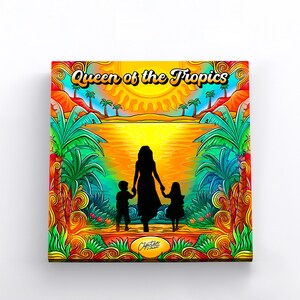 Colorful Beach Wall Art | Tropical Wall Art | Canvas Wall Art | Canvas Album Cover Print | 3 Sizes Square Mother & Children Wall Art