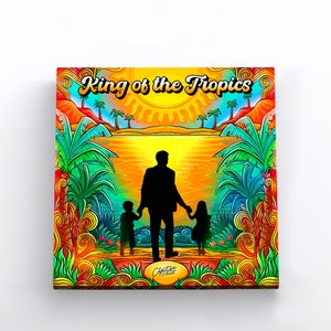 Colorful Beach Wall Art | Tropical Wall Art | Canvas Wall Art | Canvas Album Cover Print | 3 Sizes Square Father & Children Wall Art Island