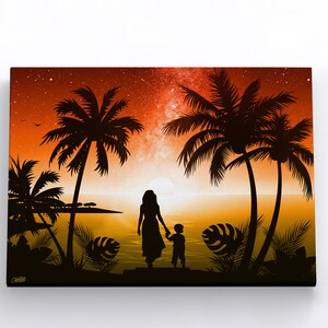 Beach Wall Art | Tropical Wall Art | Canvas Wall Art | Canvas Album Cover Print | 8 Sizes Horizontal | Mother & Son Wall Art Island