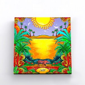 Colorful Beach Wall Art | Tropical Wall Art | Tropical Beach Canvas Wall Art | Canvas Album Cover Print | Beach Tiger Tropical Art