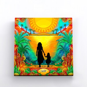 Colorful Beach Wall Art | Tropical Wall Art | Canvas Wall Art | Canvas Album Cover Print | 3 Sizes Square Mother & Daughter Wall Art