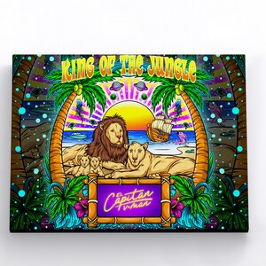 King of the Jungle Wall Art | Lion and Lioness and Cubs | Tropical Wall Art | Canvas Wall Art | Canvas Album Cover Print