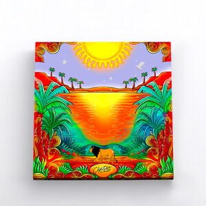 Colorful Beach Wall Art | Tropical Wall Art | Tropical Beach Canvas Wall Art | Canvas Album Cover Print | Beach Lion Tropical Art