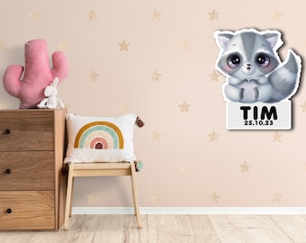 Personalised Baby Birth wooden Sign(Cute Animals).Geburtstafel; individuelles Geschenk für Babys zur Geburt, Taufe oder Geburtstag.
