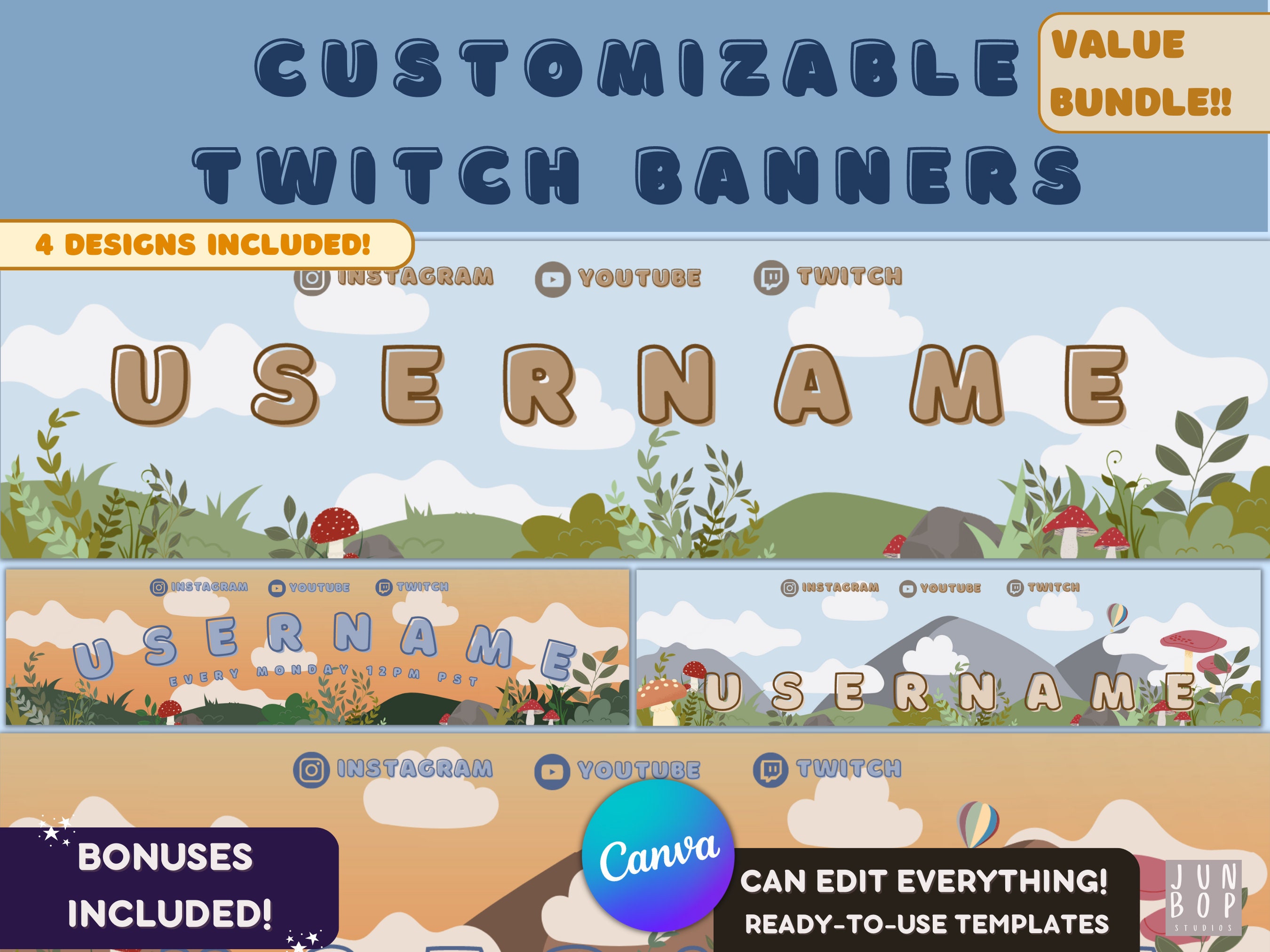 Fully CUSTOMIZABLE Twitch Profile Banner Template Farming Theme 4