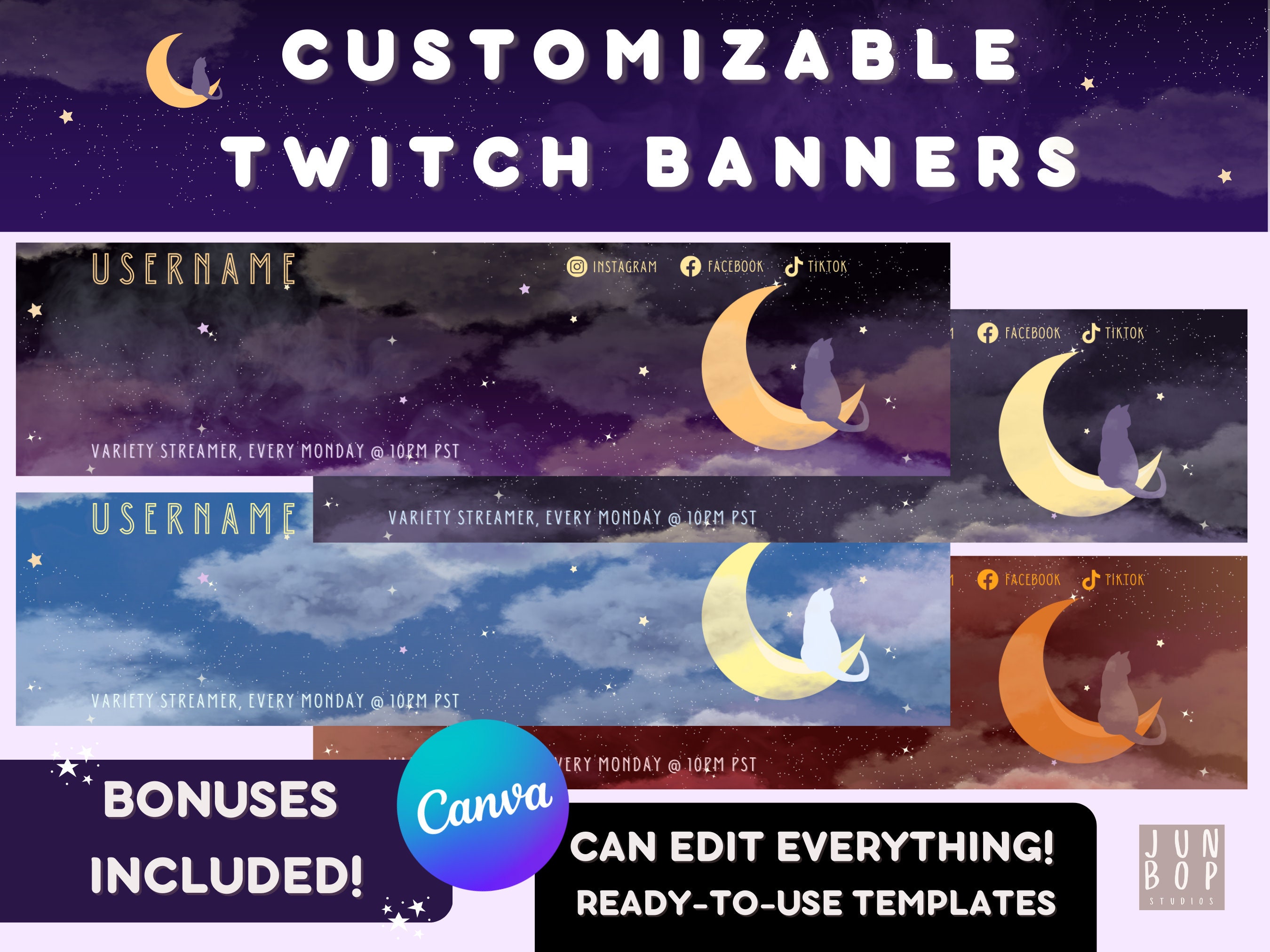 Twitch Profile Banner Moon and Stars Astrology Theme Zodiac 