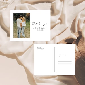 Tarjeta postal de agradecimiento de boda con foto / Tarjeta de agradecimiento de boda minimalista