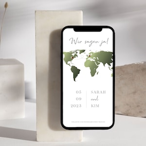 | numérique Enregistrer la date | | de mariage Invitation | | de mariage | personnalisées | modernes Carte du monde | Whatsapp