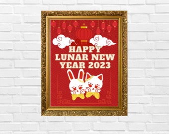 Lunar New Year 2023 printable posters, Chinese zodiac, year of the rabbit