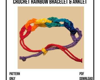 Modèle de bracelet de cheville arc-en-ciel au crochet : bijoux en laine adaptés aux débutants (Modèle PDF)
