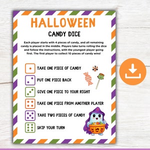 Halloween Party Candy Dice Game, Kids Party Game Printable, Halloween Activity for  Kids&Adults, School Classroom Party Game, Pass the Candy