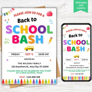 Back To School Party Invitation, Back to School Bash Flyer Back To School Bash Invite, End Of Summer Party, Back to School Event