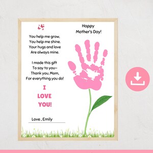 Poesia artistica con impronte di mani per la festa della mamma, regalo personalizzato per la mamma, creazione di bouquet di fiori per la mamma e la nonna, biglietto per la festa della mamma per bambini, ricordo