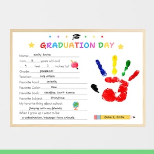 Last Day of School Printable Graduation Keepsake, End of School Questionnaire, Kindergarten Preschool Graduate Interview, Handprint Craft