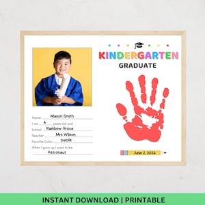 Last Day of School Interview, Kindergarten Graduation Keepsake, End of school Questionnaire, Graduation Handprint Craft, Handprint Art