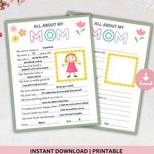 Carta de agradecimiento "Todo sobre mi mamá", Cuestionario del Día de la Madre, Regalo del Día de la Madre, Recuerdo para mamá, Actividad del Día de la Madre