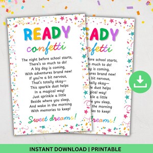 Ready Confetti for First Day of School, Ready Confetti Back To School, Jitter Glitter Night Before School, Back To School Gift, Confetti Tag