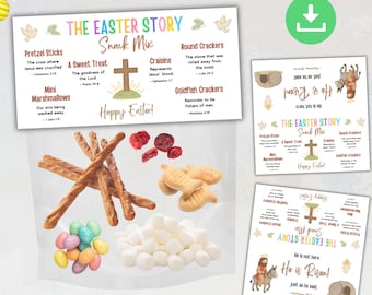 Easter Story Snack Mix Bag Topper, Treat Bag Topper, Easter Basket Filler for Kids, Sunday School, Easter Favors Gift, Resurrection Story