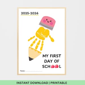 First Day of School Handprint Craft, Back to School Printable, Personalized School Keepsake, Teacher Resource DIY, Preschool Craft