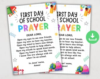 First Day of School Prayer, Back To School Prayer, Christian School, Student Back to School Gift, School Prayer Card, Christian School Tag