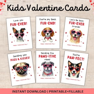 Printable Dog Valentine&#39;s Day Cards: Kids Classroom Valentines (Digital Download)