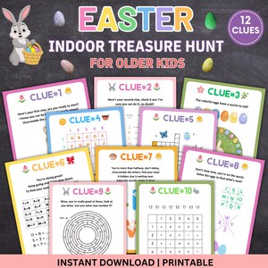 Indoor-Osterei-Schatzsuche für ältere Kinder, Osterei-Schnitzeljagd, Osterrätsel und Spiele, Teenager-Osterspiel, Ostereiersuche