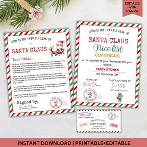 Carta oficial de Papá Noel editable, certificado de lista de buenos amigos, sobre navideño del Polo Norte, caja de Nochebuena, carta personalizada de Papá Noel