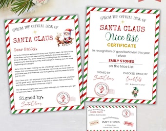 EDITABLE Official Letter from Santa, Nice List Certificate, Christmas Envelope from North Pole, Christmas Eve Box, Custom Santa Letter