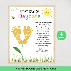 My First Day Of Daycare Footprint Art, Toddler Handprint Art Keepsake, Daycare Handprint Poem, First Day Toddler Activity, Keepsake Memory