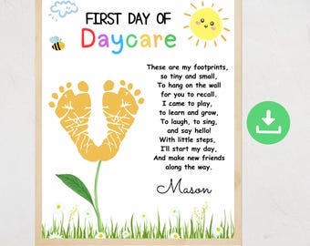 My First Day Of Daycare Footprint Art, Toddler Handprint Art Keepsake, Daycare Handprint Poem, First Day Toddler Activity, Keepsake Memory
