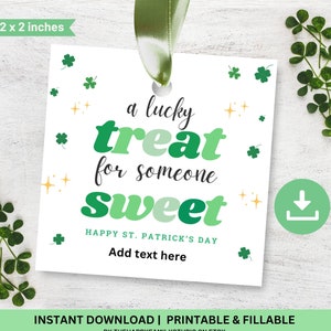 Printable St Patricks Day Tags, A Lucky treat for someone Sweet Gift Tags, Happy St. Patrick's Day Tag, Shamrock Party Favor Cookie Tag,
