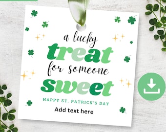 Printable St. Patrick’s Day Tags, Lucky Treat Gift Tags, Shamrock Party Favor Cookie Tags, Happy St. Patrick’s Day