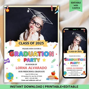 Vorschul-Abschluss-Einladung, Pre-K Grad-Ankündigungskarte, Kindergarten-Abschluss-Party-Foto-Foto einladen, bestandene Zeremonie-Karte