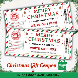 Editable Christmas Coupon, Printable Christmas Gift Certificate, Custom Christmas Gift Coupon, Santa Claus Gift Voucher, Event Ticket Gift