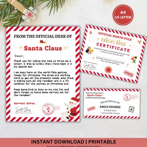 Druckbarer offizieller Brief von Santa, schönes Listenzertifikat, genehmigter Brief von Santa, personalisierter Brief von Santa, Mail Weihnachten