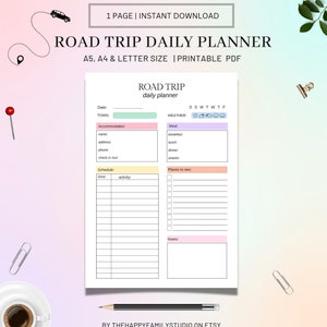 Daily Road Trip Planner Printable, Road Trip Itinerary,  Family Road Trip Planner, Road Trip Organizer, Travel Vacation Planner,Holiday Trip