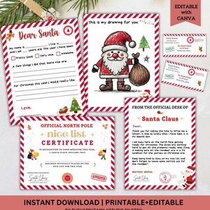 Kit de carta oficial editable para y de Papá Noel, certificado de lista de buenos, carta de Papá Noel, escritorio oficial de Papá Noel, correo navideño, papelería de Papá Noel