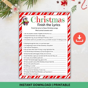 Christmas Finish the Lyrics, Holiday Party Game, Christmas Song Game, Christmas Classroom Activity, Family Game, Office Party Game