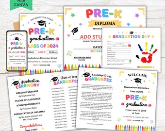 Redigerbart examenspaket för förskoleklass, examensinbjudan, examensprogram, examensdiplom, häfte för examen, avslutningsceremoni