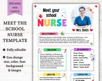 EDITABLE Meet the School Nurse Template, Meet your Teacher Letter, First Day of School Handout, Back to School Nurse Newsletter, Nurse Sign
