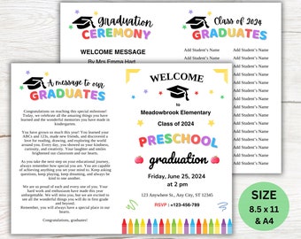Editable Preschool Graduation Program, Graduation Program Template, Preschool Grad, Preschool Graduation Ceremony, Commencement Ceremony