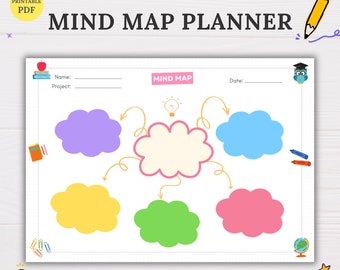 Mind Map Planner for Kids, Printable Mind Map, Visual Brainstorm Map, Mind Map Diagram, Idea Map, Note Taking Diagram, Kids School Planner